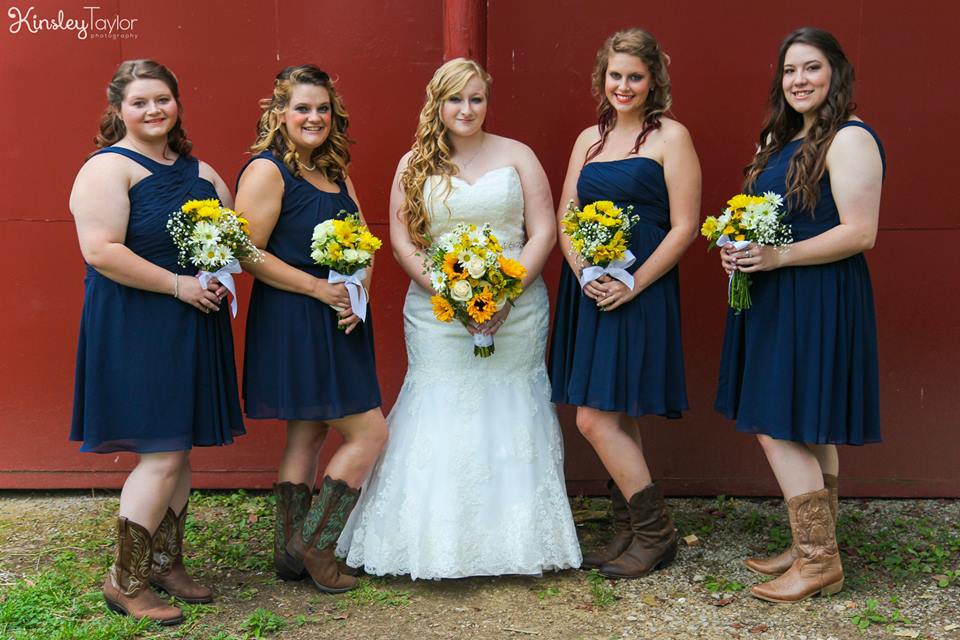 Navy blue bridesmaid shop dresses with cowboy boots