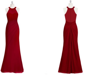 red, halter, formal, gown, bridesmaid, wedding, dress