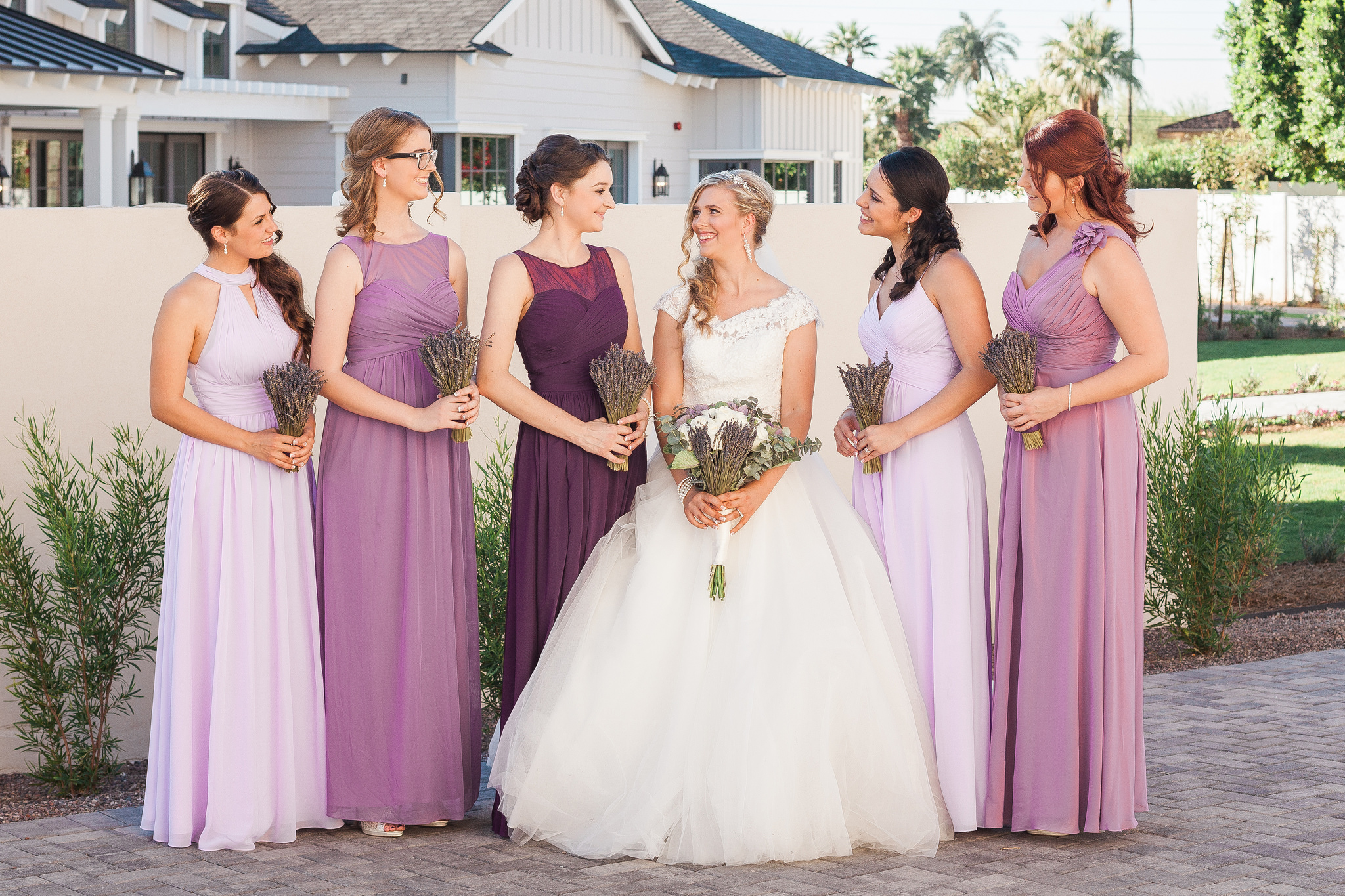 wedding, bridesmaids, purple, maid of honor, MOH, mix and match, bridal party, wedding planning