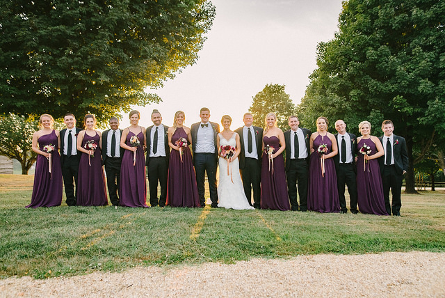 wedding, Virginia, real wedding, grape, purple, wedding party, bridesmaids, groomsmen, dresses, outdoors