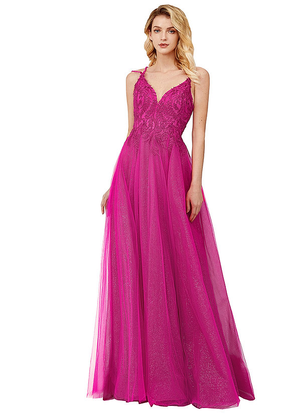 pink prom dress, Aline dress, strapless dress, fuchsia, magenta