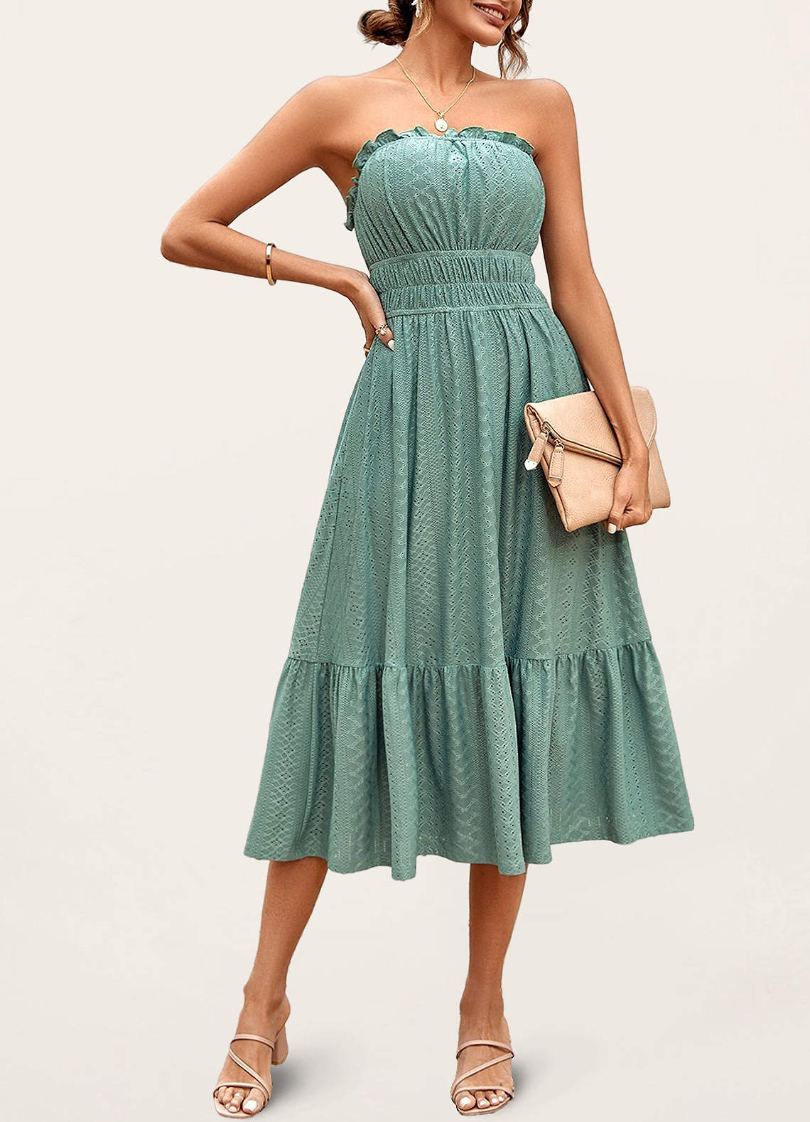 dusty sage green semi formal wedding guest dress Azazie, midi-dress