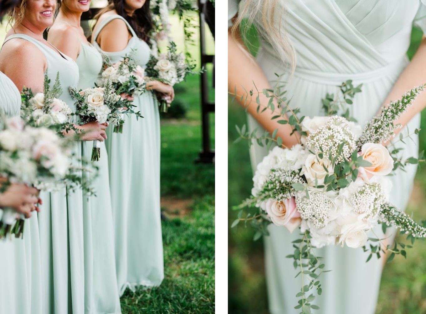 natural wedding. green wedding dresses, green bridesmaid dresses