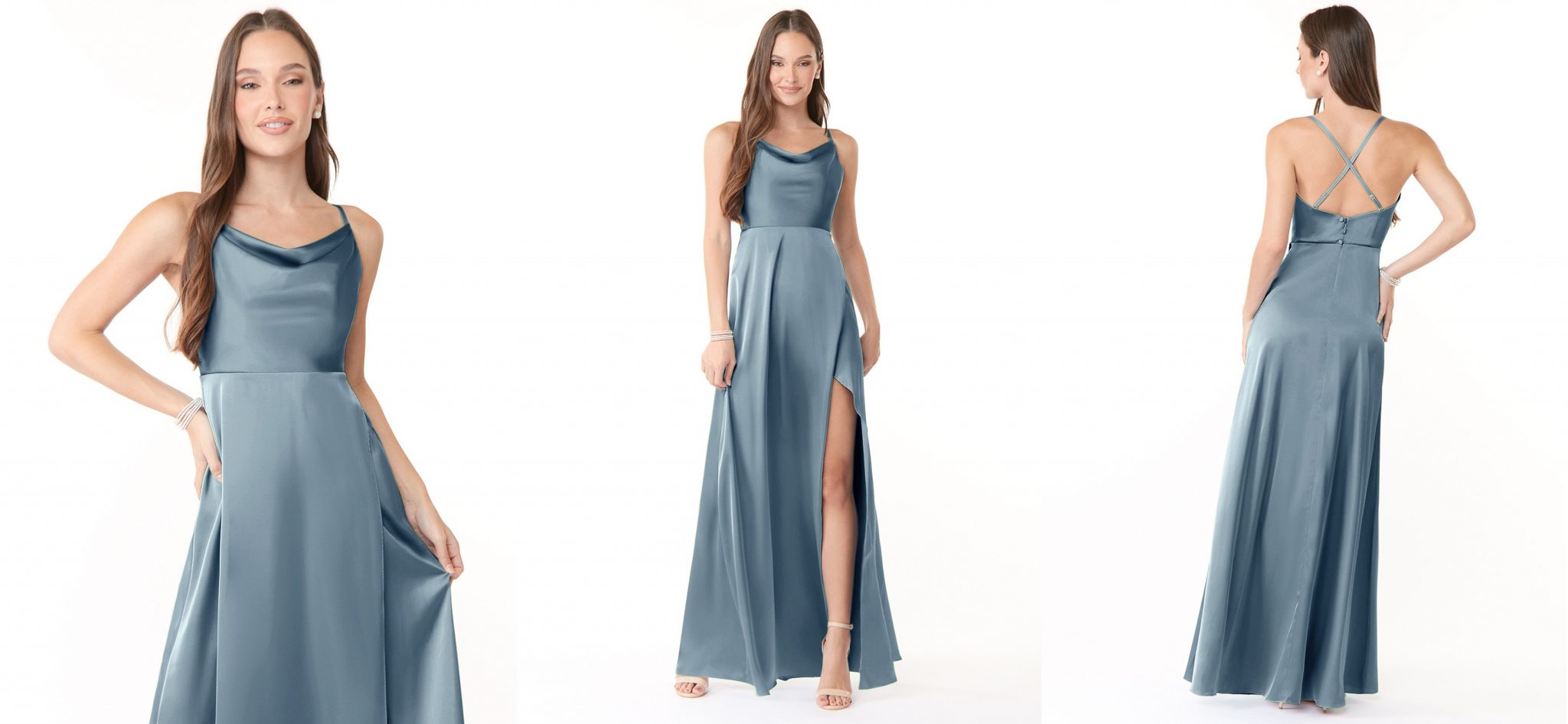 blue mother of the bride dress Cicinia Slate With Sleeves Long Chiffon Size:34x34 Classic A Day At The Crew neck