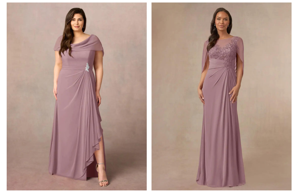 Two dresses in a soft pink color made for moms 
