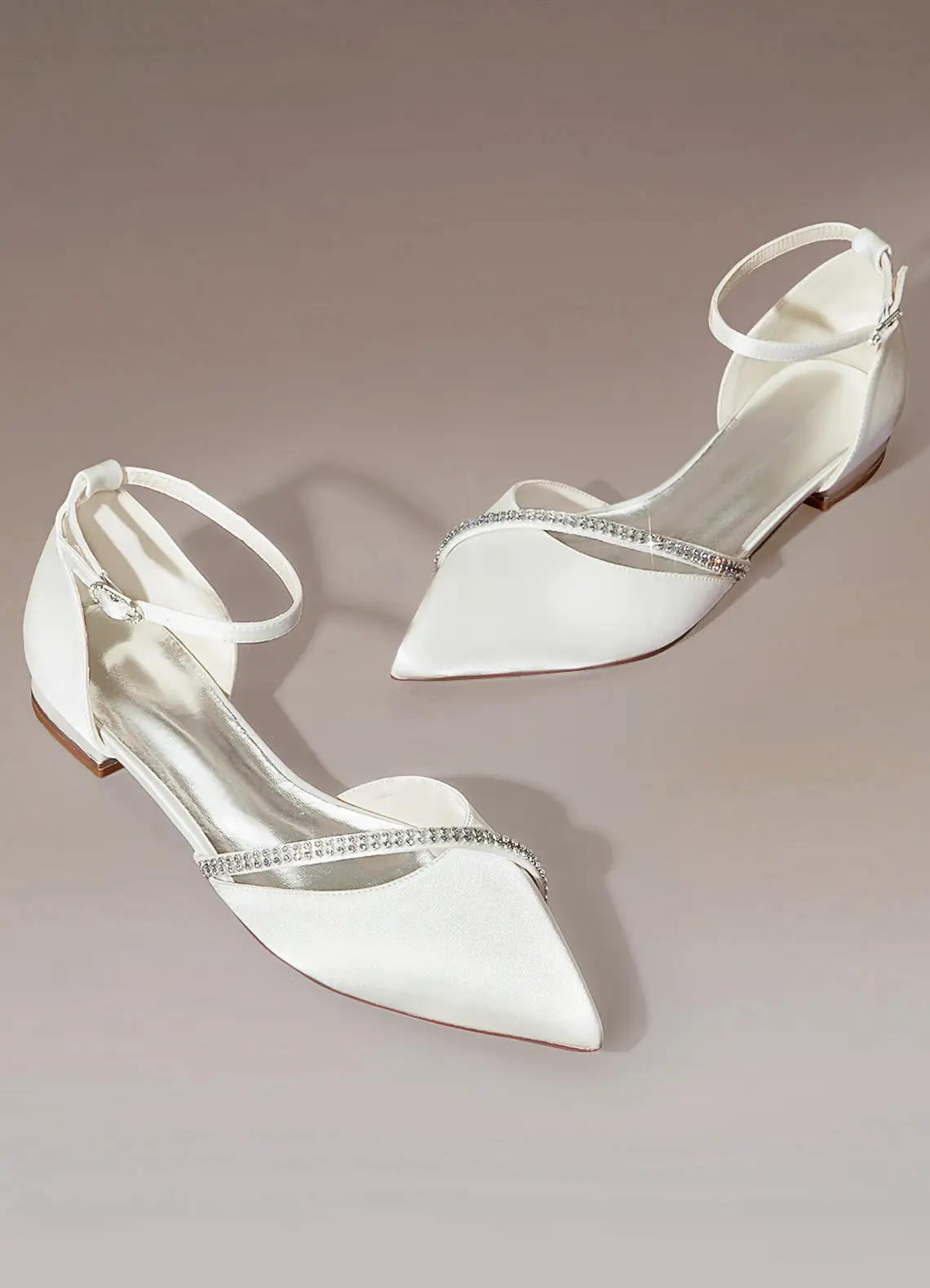 White satin pointed toe flats