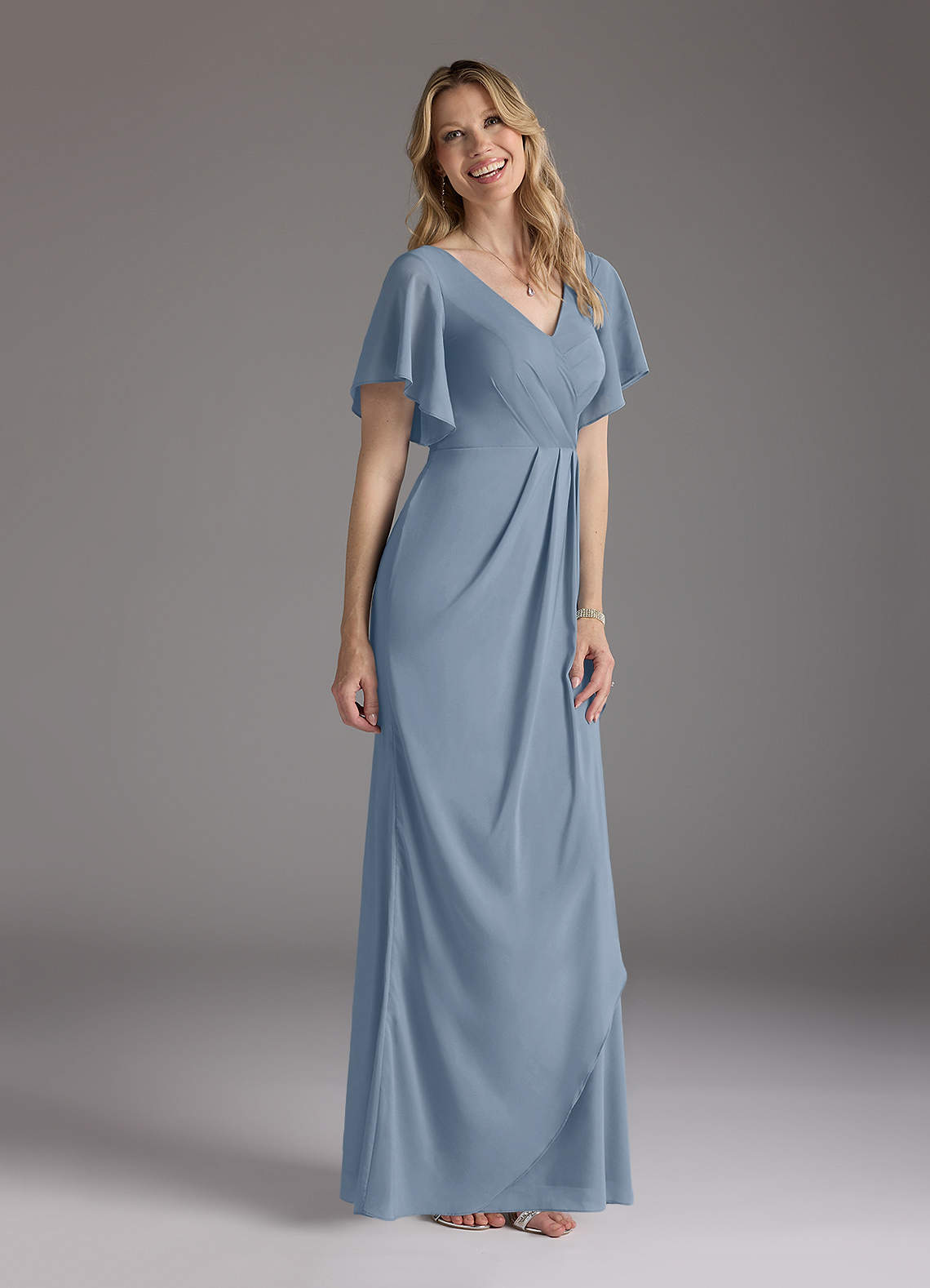 Gloria Gasa Tubo Vestido Con Cuentas Pretina Azul Polvoriento