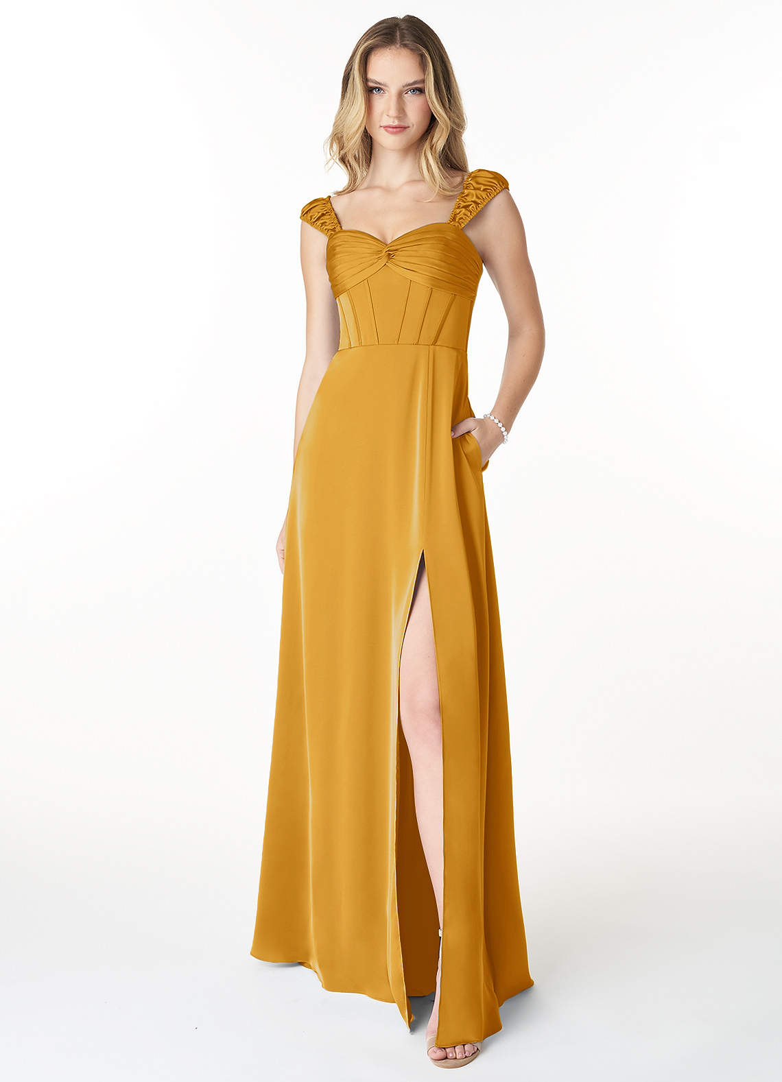 puff chiffon red dress Satin V Neck Sleeves Long Prom Dresses, Long Red Formal Gradu Color:Blue Daffodil Flower A woman in a size:00