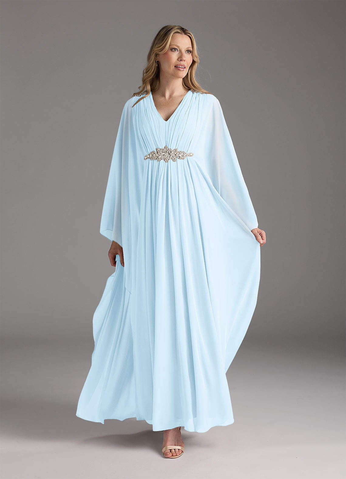 Sky Blue A-Line Pleated Chiffon Dress